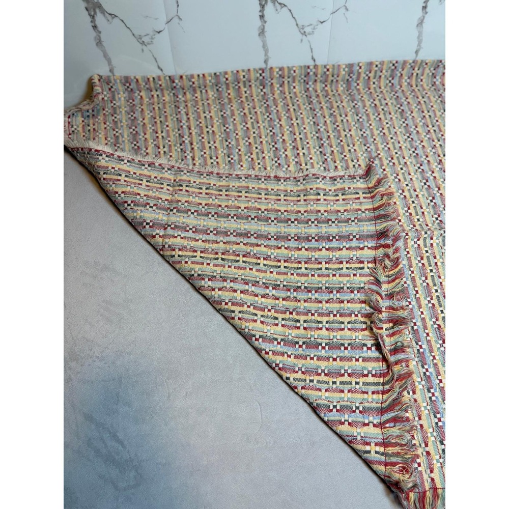 Vintage Woven Tapestry‎ Throw Blanket Geometric Multi Color Fringed Boho Decor